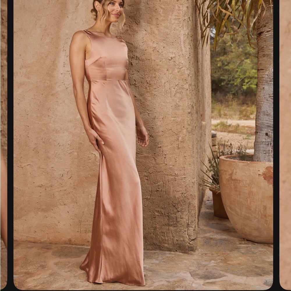 Six Stories cowl neck peach bridesmaids dress. Size 10.